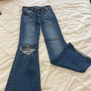 American Eagle medium wash ripped flare jeans